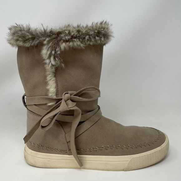 Toms Shoes - Toms Boots Ankle Boots Tan Leather Tie Fur 7